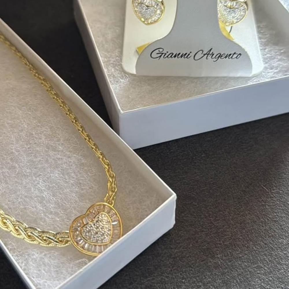 Gold Heart Necklace and Earring Set